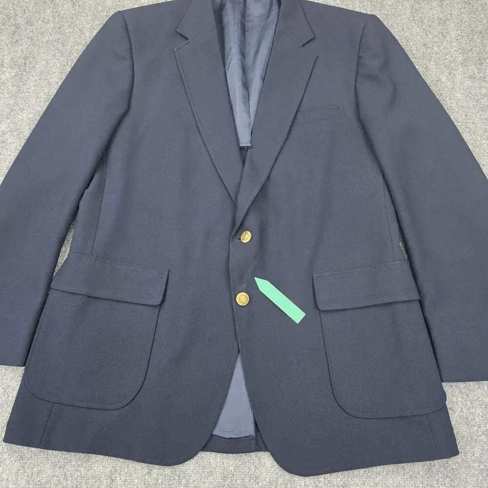Vintage Perma-Prest Blazer Mens 46 Long Navy Gold Buttons USA Classic Collection